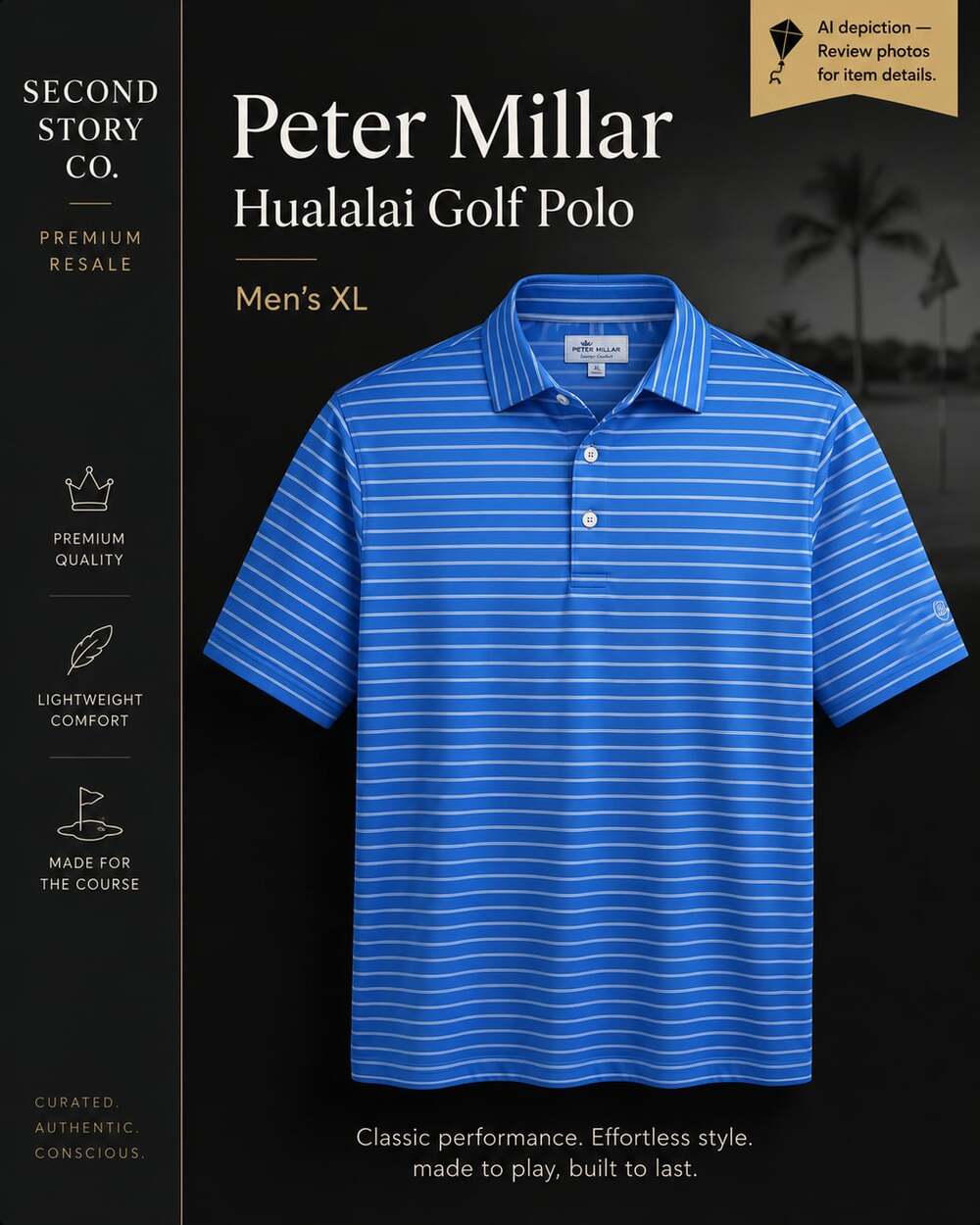 Peter Millar Hualalai Polo Shirt Mens XL Blue Striped Golf Performance
Peter Mi